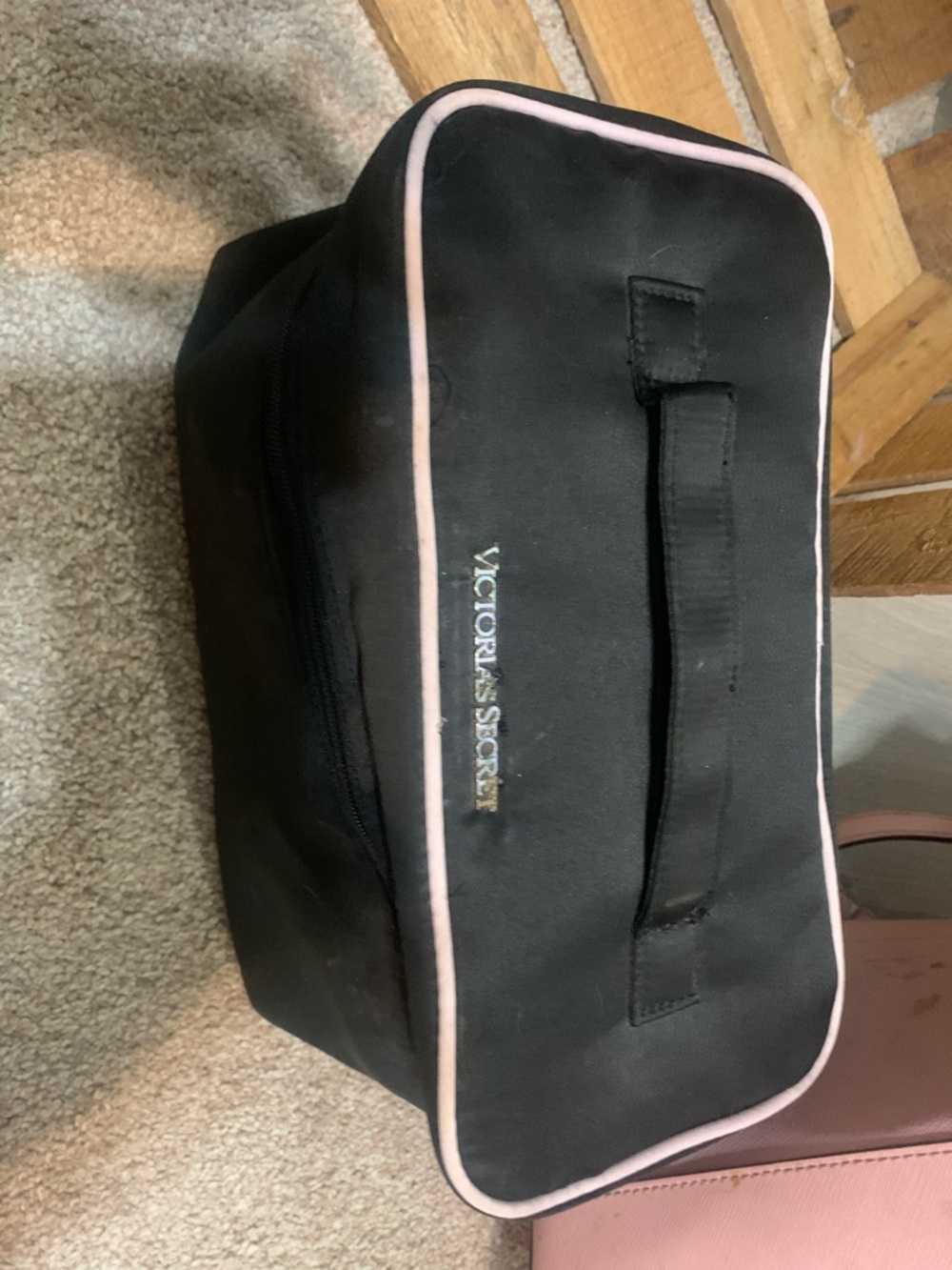 Victoria's Secret Black Toiletry Bag with Pink Piping